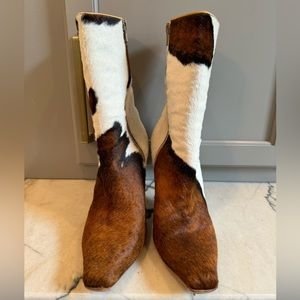 Casadei Boots SZ 9 hair on brown and cream leather boots